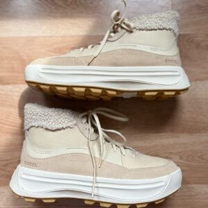 Sorel Beige Sherpa Platform Lace-Up Sneakers